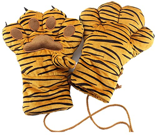 Halloween Theme Autumn and winter Glove Paws Furry Realistic Sharp Claws Tiger Leopard Dinosaur Cosplay (Brown B)