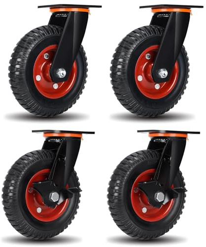 ZDNEY 8x2 Heavy Duty Casters Set of 4, 3600LBS Capacity Solid Rubber Wheels(Knobby Tread), Workbench, Dolly, Cart, Trolley, Wagon, Toolbox & Chicken Coop (2 Brake &2 Swivel)