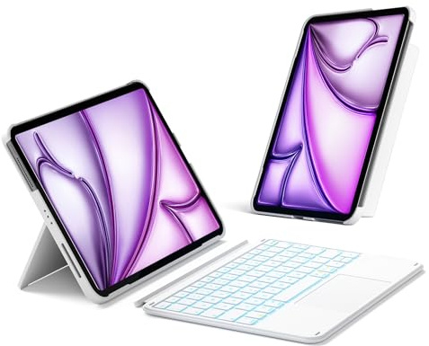 Inateck AceTouch Custodia con Tastiera Retroilluminata 7 Colori per iPad 11a/10a Gen, Air 11″ M4/M3/M2, Air 5/4, Pro 11 4/3/2/1. Tastiera Ultralight Rimovibile con Touchpad. Bianco, KB04122-RGB