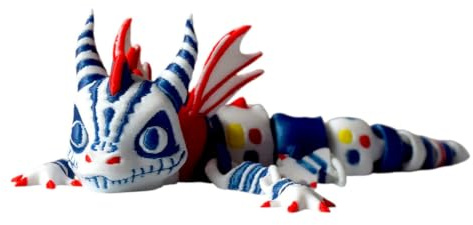 3D-utskriven Ledad Drakefigur, Poserbar Skrivbordsdekoration | Randig fantasivarelse med ledad kropp för skrivbord, hyllor och visningsscener(Blue)