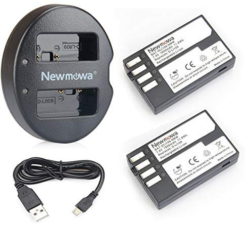 Newmowa Ersatz Akku D-LI109 (2er Pack) und Tragbar USB Ladegerät Kit für Pentax D-Li109 Pentax K-R KP K-30 K-50 K-500 K-S1 K-S2
