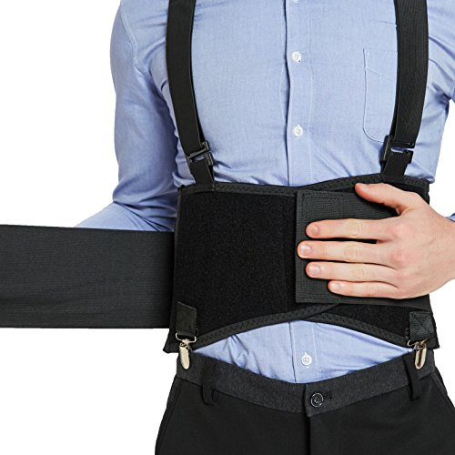 NeoTech Care Back Brace for Work with Removable Pants Clips & Detachable Suspenders - Back Support Belt - Adjustable, Light, Breathable - Posture (Black, Size XXL)