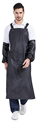 Nanxson Unisex wasserdicht Gummischürzen Arbeitsschürze Fleischerschürze Metzgerschürze für Industrie, Lebensmittelservice, Metzgerei, Reinigung CF3109 (Schwarz+Ärmelschützer, eine Size)