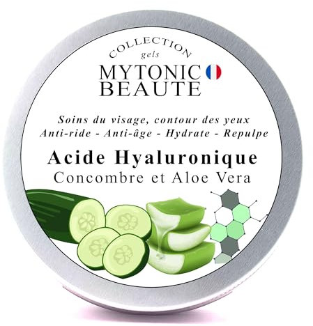 Gel Crème Acide Hyaluronique Hydratant Triple Action | Acide Hyluronique Pur + Aloe Vera + Concombre | Liftant, Régénérant, Anti-rides et Anti-âge - Contour des Yeux - 100% Naturel - MYTONIC BEAUTE