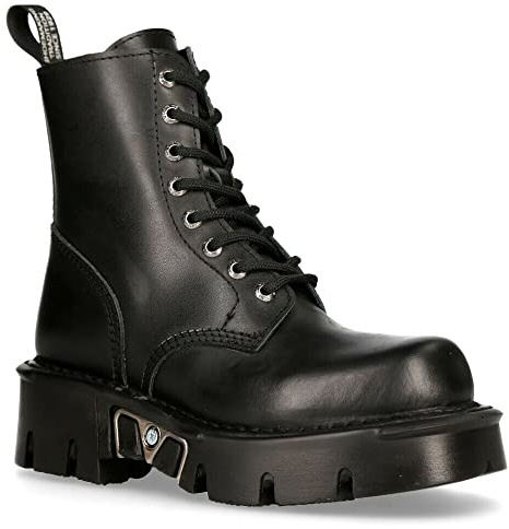 New Rock MILI-084N-S3 Noir Gothique Bottes Mode Militaire Unisexe 8 Trou Biker Chaussures Goth 10