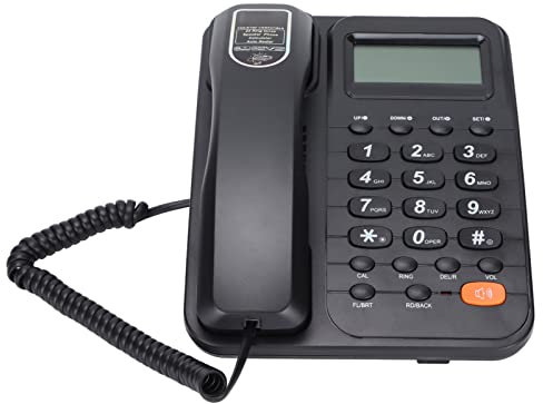 Telefoni Fissi per Casa, Telefono con Filo per Anziani, Telefono Fisso per Casa, Scuola, Ufficio, ID Chiamante, Semi Vivavoce, Senza Batteria, Interfaccia di Estensione, 24 (Nero)