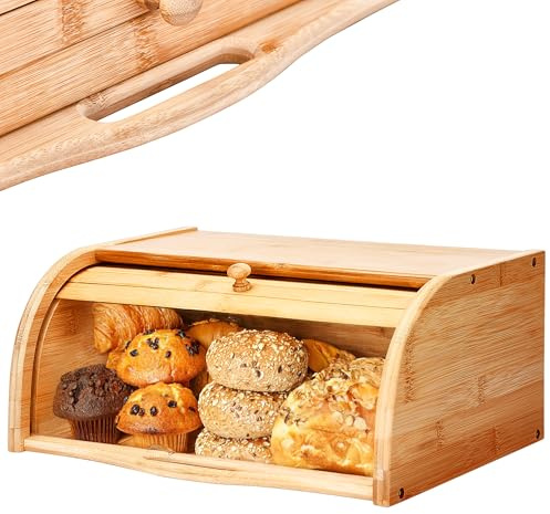 2 Lb. Depot Breadbox for Kitchen Countertop - Vintage-Style Bamboo Bread Box Wood - Japanese Bread Box - Bread Cabinet for Kitchen Counter - Bread Bin - 17'' x 10'' x 7''
