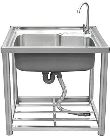 Freistehende Edelstahl Küchenspüle, Einfache Spüle mit Heißem und Kaltem Wasserhahn, Mobiles Spültisch für Waschküche/Garten/Garage