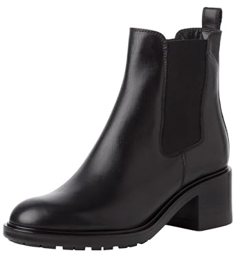 Tamaris Botines Chelsea de Piel para Mujer, Tacón Cuadrado, Cómodos, Negro, 38 EU