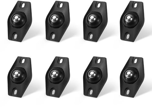 8PCS Black Self Adhesive Caster Wheels Mini Swivel Wheels Stainless Steel Paste Universal Wheel Heavy Duty 360 Degree Rotation Sticky Pulley for Storage Box Furniture Trash Can (Black, 8PCS, 1 Ball)