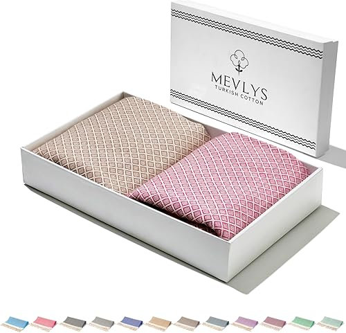 MEVLYS Saunatuch Hamamtuch [2er Set] Strandtuch Saunahandtuch groß 100x180 Duschtuch Strandhandtuch Picknickdecke Yogatuch Baumwolle Extra Leicht Damen&Herren (Braun/Mauve)