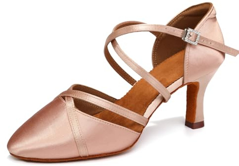 HROYL Chaussures de Danse Femmes Latine Chaussures Danse de Salon Salsa Valse,EM-933-DB-Nude-7-S,EU 40