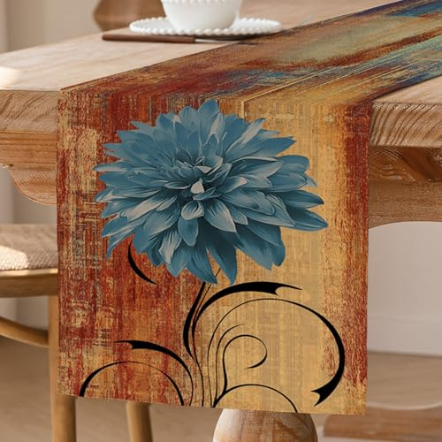 Camino de Mesa Colorido Retro Flores Decoración de Mesa Camino de Mesa de Granja Rústico Pintura al óleo Mantel Decorativo 40 x 140 cm para Cocina Cafetería Fiestas Bodas