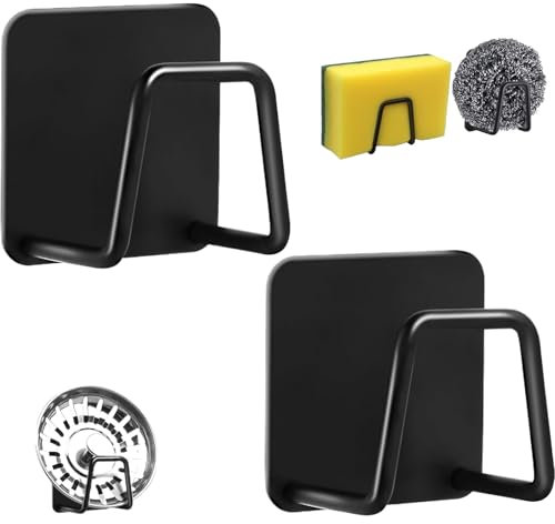 2 Pièces Porte Eponge Evier Cuisine,Porte-éponges Auto-Adhésifs,Support Eponge Evier Cuisine,Porte éponge Cuisine,Accessoires pour évier,Porte éponge évier,pour Le Stockage Et Les égouttements (Noir)