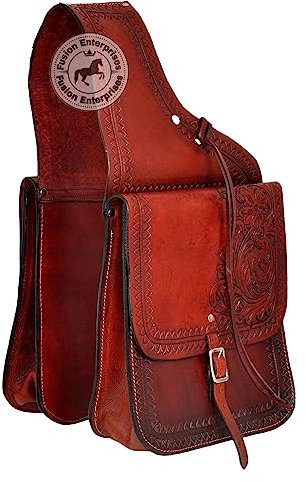 EQUIGEAR Western-Leder-Satteltasche für Pferde | Reitvergnügen Wanderritt geeignet für Reiten und Fassrennen | Satteltasche mit verstellbarem Riemen GRÖSSE: 10X10X3 AS-81