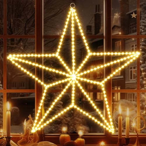 Quntis 50CM julstjärna fönster ljus mains drivs, 282 lysdioder super ljusa stora Xmas dekorationer för inomhus och utomhus butik fönster dörr fest