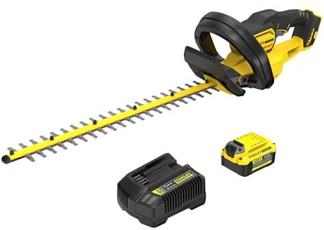 STANLEY FATMAX 18V V20 sladdlös häcksax (55 cm svärdlängd, 19 mm skärtjocklek, med strykhandtag och knivsnabstopp, inkl. 4,0 Ah batteri och laddare) SFMCHT655M1-QW