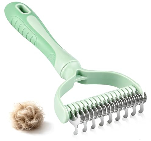 2-in-1 Dual Sided Dematting Comb, Undercoat Rake for Dogs Cats | Deshedding Tool, Gentle Grooming Brush Remove Mats Knots Tangles, Small/Medium/Large Breeds