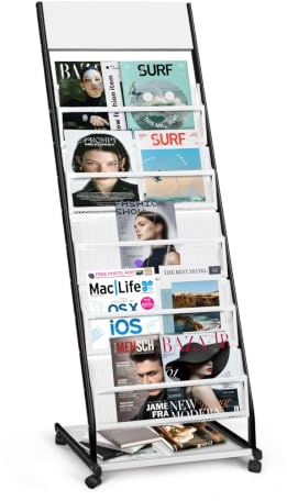 SUNDOY Porte-Revues sur Roulettes 5 Niveaux, Présentoir à Magazines et Catalogues sur Pied, Support Mobile pour Bureau, Foires, Accueil et Maison
