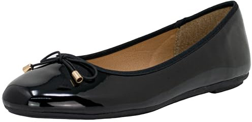 Fitters Footwear That Fits Damen Ballerina Fiona Synthetik Lack Ballerina klassisch mit Schleife Übergröße (45 EU, schwarz)