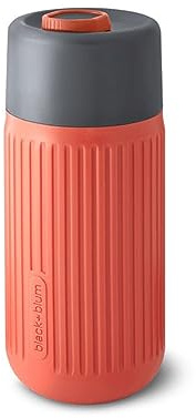 BLACK + BLUM Glas To-Go Becher | Coral | 340 ml | leichtes Borosilikatglas | rutschfeste, isolierende Silikonhülle | 100% auslaufsicher | verriegelbarer Verschluss | BPA-frei | Kaffeebecher to go