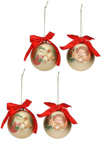 THUN - Set 4 Palline di Natale Oro in Poliestere, Versione Piccola, Addobbo Natalizio per Albero di Natale, Idea Regalo, Ø 6 cm