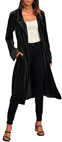 Mujer Abrigo de Trinchera de Terciopelo Chaqueta Blazer Larga Abrigo Casual de Manga Larga de Mode Primavera Otoño Sólido Terciopelo Gabardina Larga Estilo Blazer con Solapa de Muescas Color C M