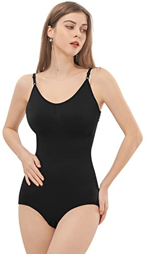 OhMill Donne di grandi dimensioni Shapewear controllo pancia senza cuciture modellante body stringere vita shaper intimo perizoma con spalline regolabili, Nero , Taglia unica