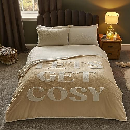 Silentnight Let's Get Cosy Giant Blanket - Super Sized Sherpa Fleece Winter Warm Cosy Blanket Throw for Bed Couch Sofa Machine Washable - 200x150cm - Natural Beige Cream