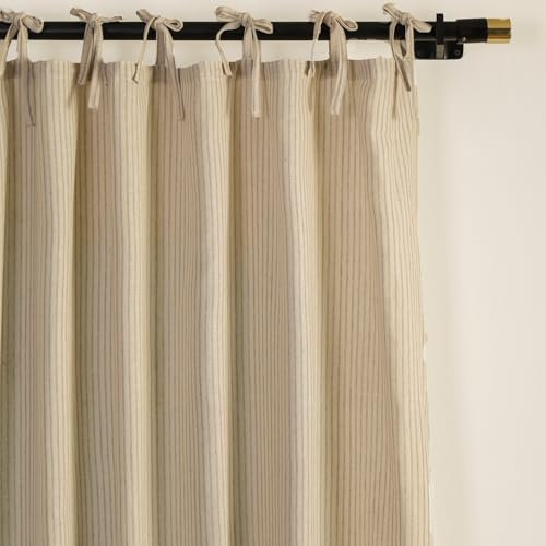 THE ART BOX Gauze Striped Curtains, Boho Linen Gauze Tie Top Hanging Curtains Light Filtering Door Window Treatment 2 Panel Drapes for Living Room Home Décor Grey (72x42 Each Panel)