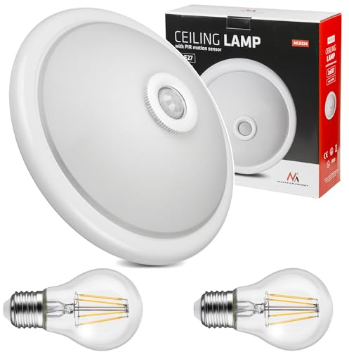 Maclean MCE324 Deckenleuchte mit Bewegungs- und Dämmerungssensor inkl. Leuchtmittel Innenleuchte PIR Lampe Beleuchtung IP20 360° E27 (Deckenleuchte inkl. 2x LED 8W Warmweiß A60)