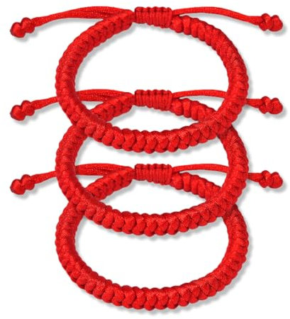 WKRTDY 3er Set geflochtene Kabbala-Armbänder für Damen, Herren und Kinder - Rotes Armband als Freundschafts- und Glücksbringer mit Spitzen- Seil-Design