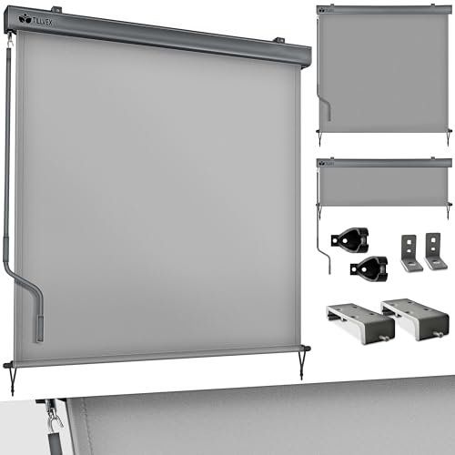 tillvex® Senkrechtmarkise 140 x 250 cm für Außen- und Innenbereich | Außenrollo wasserfest mit Handkurbel für Balkon, Terrasse & Garten | Balkonrollo Sonnenschutz aus Aluminium | Rollo Sichtschutz
