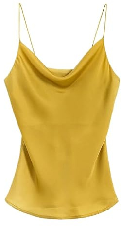 ORDOBO Canotta In Seta Per Donna - Estate Sexy Cinturino Per Spaghetti Top Donna Gilet Senza Maniche Ufficio Festa Quotidiano Streetwear Morbido Semplice Abbigliamento Sottile Tinta Unita, Giallo,