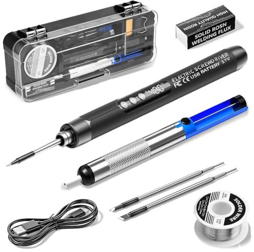 Set saldatore a batteria - Ricaricabile tramite USB con display LCD, temperatura regolabile 260 ℃-480 ℃, set wireless professionale con 3 punte di saldatura, filo saldante e pasta saldante