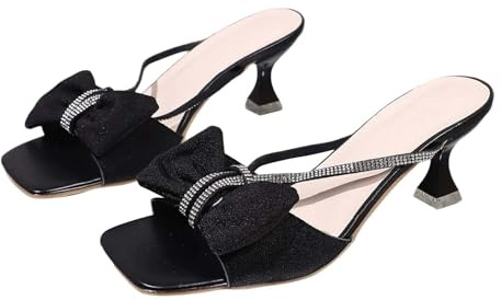 Sandaler, damer, sommar, elegant, hög klack, höga klackar med rosett, glitter, strass, pumps, trattklack, sandaletter, bohemiska sommarskor, halkfria pantoletter, tåseparator, tofflor, Aaa svart, 36