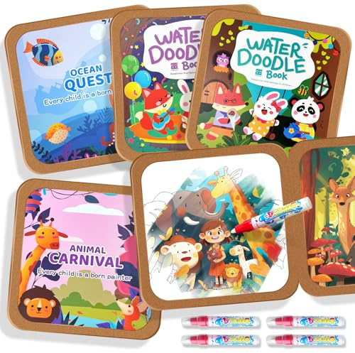 EFCRBS Reusable Water Painting Book for Kids, 4 Pack Magic Watercolor Books with Water Pens - Animal, Ocean & 2 Fairy Tale, No Mess Paint & Fun for Ages 3+, Travel Activity Toys, Gift for Boys & Girls