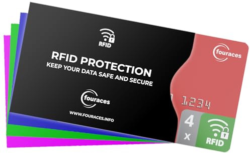 fouraces set da 4 porta tessere con protezione RFID - per carte di credito, cartone resistentr, Protezione proteggi tessera, schermato, per bancomat, blocking
