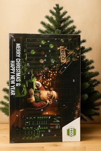 Reca Werkzeug-Adventskalender 2025, Black Edition mit 30 Teile Werkzeugkasten, Premium Weihnachtskalender für Handwerker und Schrauber