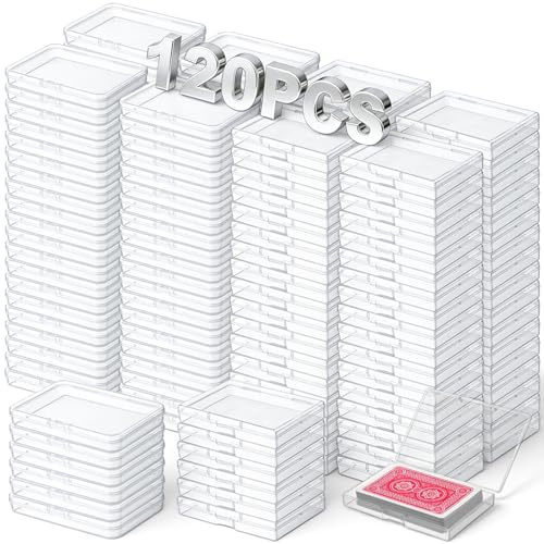 LemonRoad 120 Pcs Clear Plastic Playing Card Box Blank Plastic Card Case Holder Compatible with TCG Game Case Holder Storage Box for Game Poker Bank Business