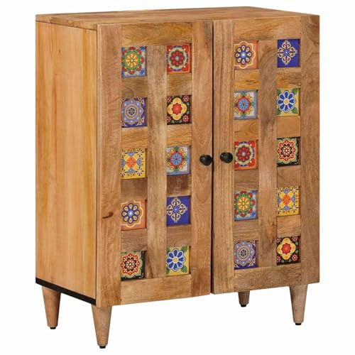 Augerlite Buffet en bois massif naturel de mangue, 60 x 33 x 75 cm, avec porte et tiroir, armoire de rangement pour salle à manger, couloir et ménage, armoire polyvalente stable avec étagère, design
