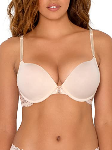 Smart & Sexy Women's Maximum Cleavage Underwire Push Up Bra, Buff with Lace Wings, 32B
