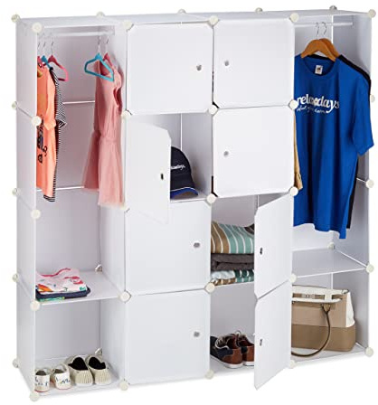 Relaxdays Étagère cubes rangement penderie armoire 12 compartiments plastique modulable HxlxP: 145,5 x 145,5 cm, blanc