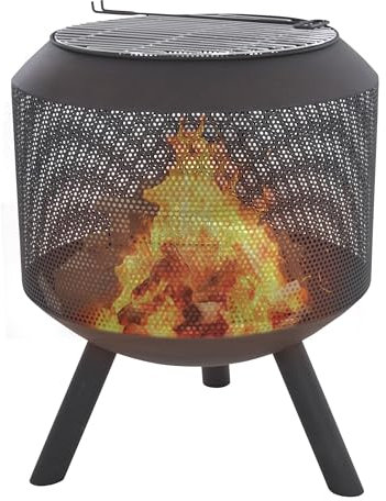 Raburg BEN Brasero XXL en ardoise noire, cheminée de jardin et poêle de terrasse, design extra large, 60 x 55 cm, rond, en acier, avec grille de cuisson et tisonnier