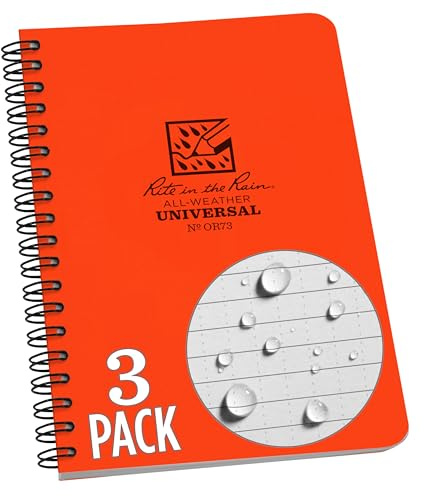 Rite in the Rain Weatherproof Side Spiral Notebook, 4.625 x 7, Orange Cover, Universal Pattern, 3 Pack (No. OR73L3)