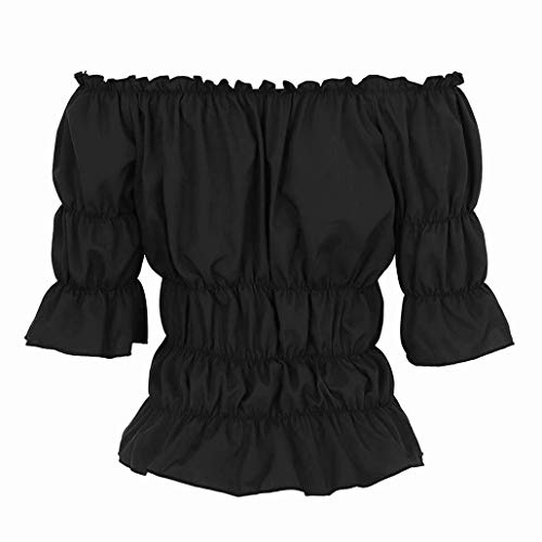 Blusar för kvinnor Off The Shoulder Renaissance Toppar Medeltida Pirat Skjorta Gothic Smocked Boho kort ärm Svart 5XL