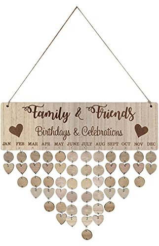 GEZICHTA Calendario de madera con recordatorio de cumpleaños familiar, calendario de cumpleaños de madera para colgar en la pared, placa de seguimiento de cumpleaños, regalo para aniversario,