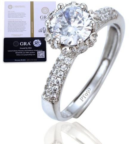 HALUKAKAH Bague pour Femme Moissanite D1,0 ct en Argent 925 Plaqué Platine avec Certificat,Sertie Griffes Diamant de Laboratoire en Ronde Pierres Latérales,pour Fiançaille,Mariage,Taille Ajustable