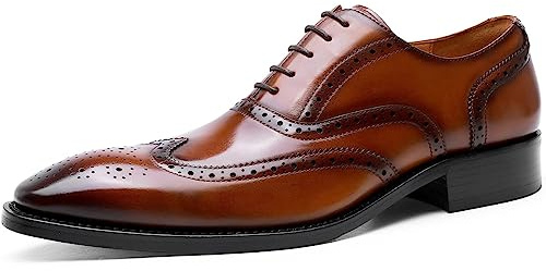 DESAI Zapatos de Hombre Oxford Brogues con Cordones, Marrón, 43 EU
