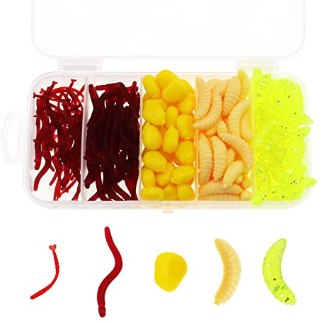 OTOTEC 250pcs Fishing Lures Soft Plastic Earthworm Corn And Maggot Shape Fishing Lures Soft Bait Shad Fishing Lures Artificial Lifelike Maggot for Freshwater Saltwater